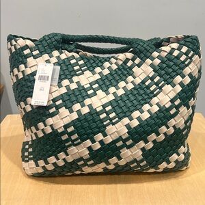 Green and White Woven Tote Bag from anthropologie